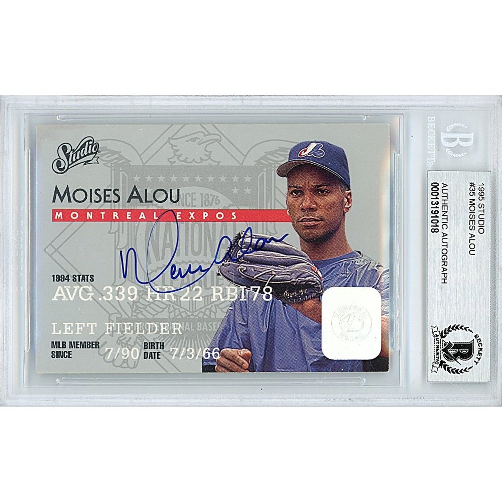 Moises Alou Expos Signed 1995 Studio Baseball Card Beckett BAS Autograph Slabbed